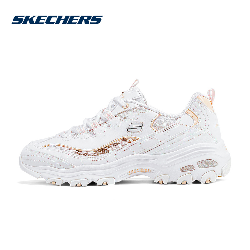 Skechers斯凯奇25夏女士透气网面蕾丝厚底增高老爹鞋 150535/WHT