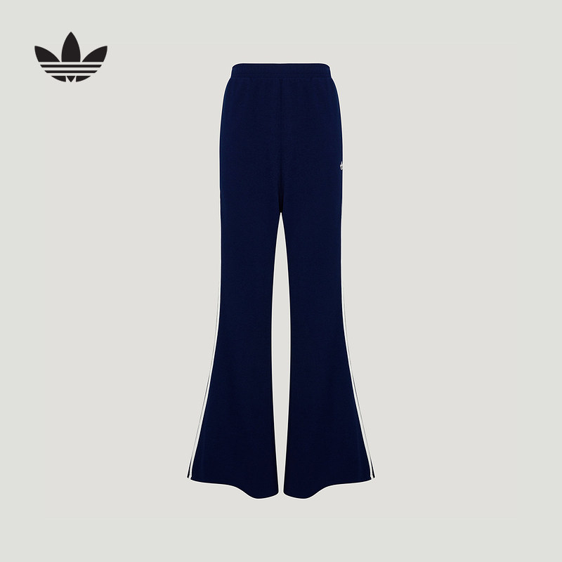 adidas阿迪达斯三叶草女子修身条纹针织运动裤休闲阔腿长裤KX6889图片