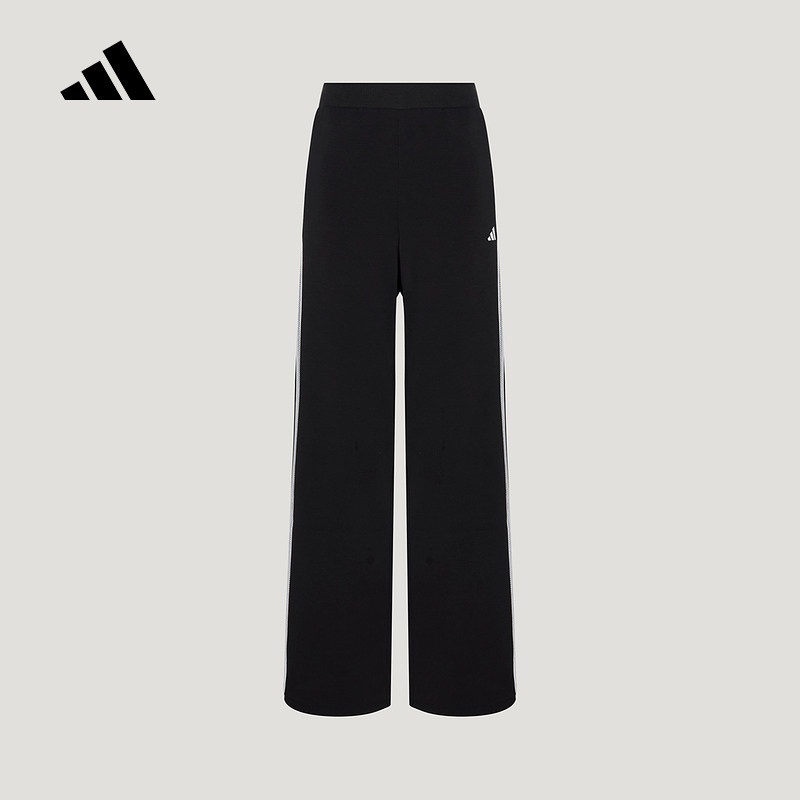 adidas阿迪达斯2026秋女双色蕾丝三条纹运动裤直筒针织长裤KZ1564