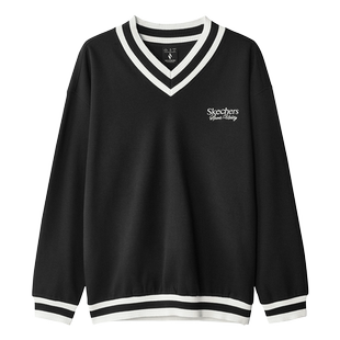 SKECHERS斯凯奇2025秋季男款黑色V领针织套头卫衣  L324M028-0018