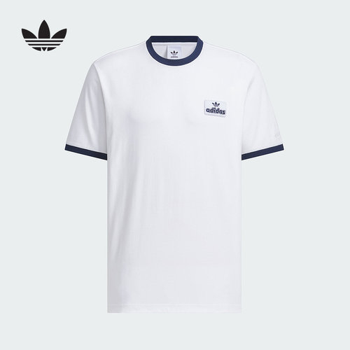 adidas阿迪达斯三叶草撞色半截袖2025夏男经典复古短袖T恤 JX2638