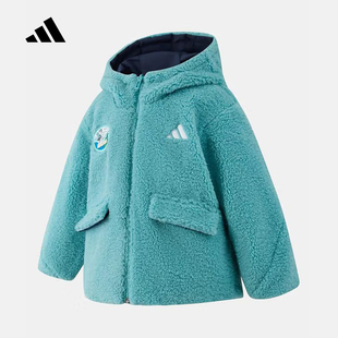adidas阿迪达斯冬男小童双面穿毛绒印花棉服仿羊羔绒夹克 KC2820