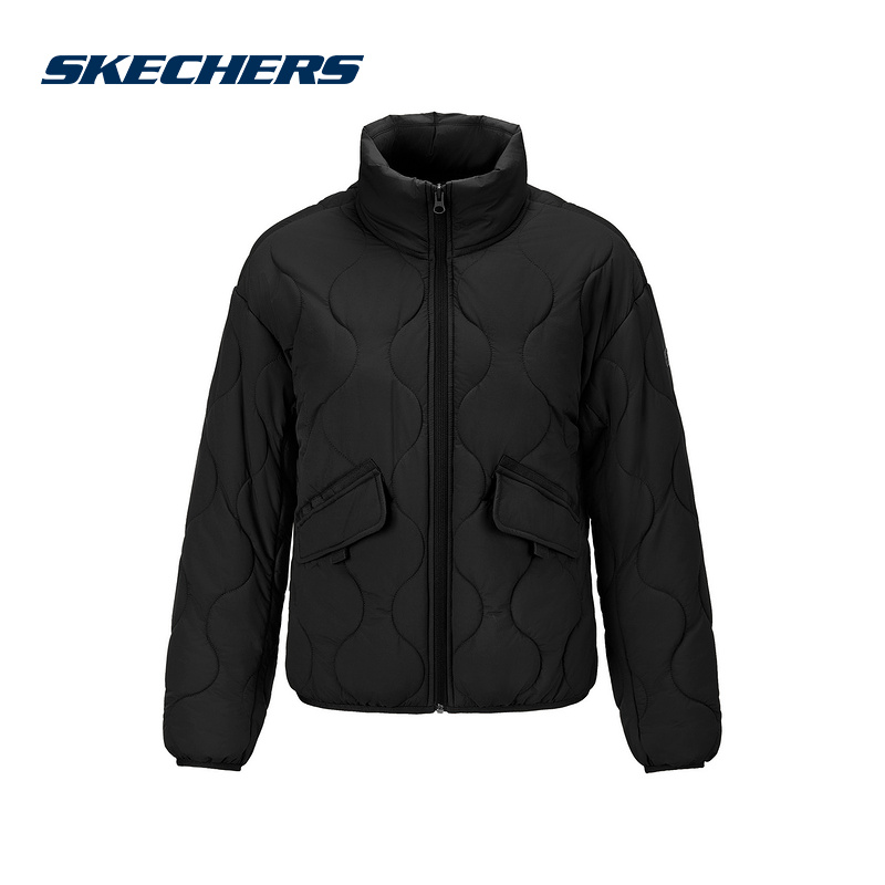 SKECHERS斯凯奇黑色棉衣女装冬季外套立领保暖棉服 L425W077-0018