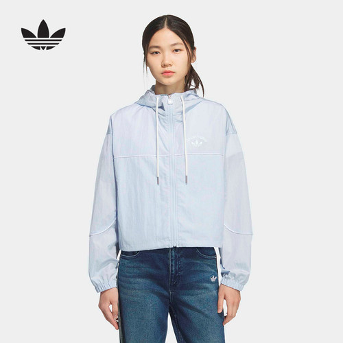 adidas阿迪达斯防风连帽外套2026夏女户外健身梭织夹克 KT3056