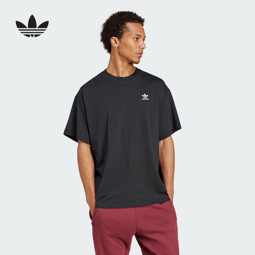 adidas阿迪达斯三叶草纯色黑色半截袖2025夏男简约短袖T恤 JD0349
