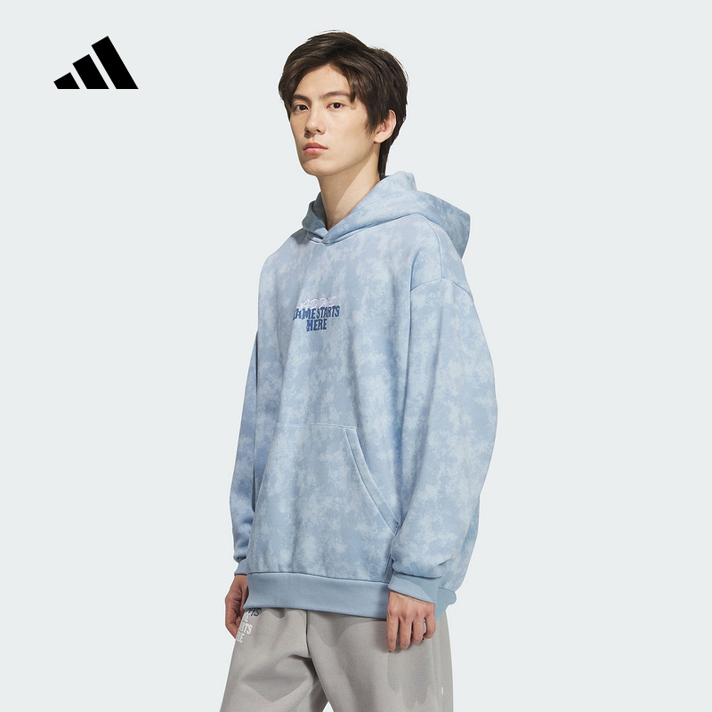 adidas阿迪达斯双面针织篮球oversize连帽套头衫25冬男卫衣KC2782