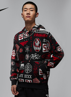 Jordan耐克男子印花加绒套头连帽衫春新款运动休闲卫衣HM7255-010