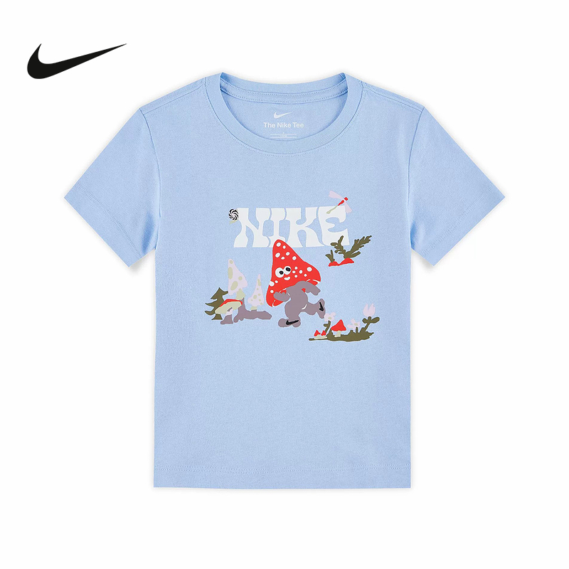 Nike耐克女童幼童T恤夏季休闲图案印花圆领针织棉短袖IM4496-422