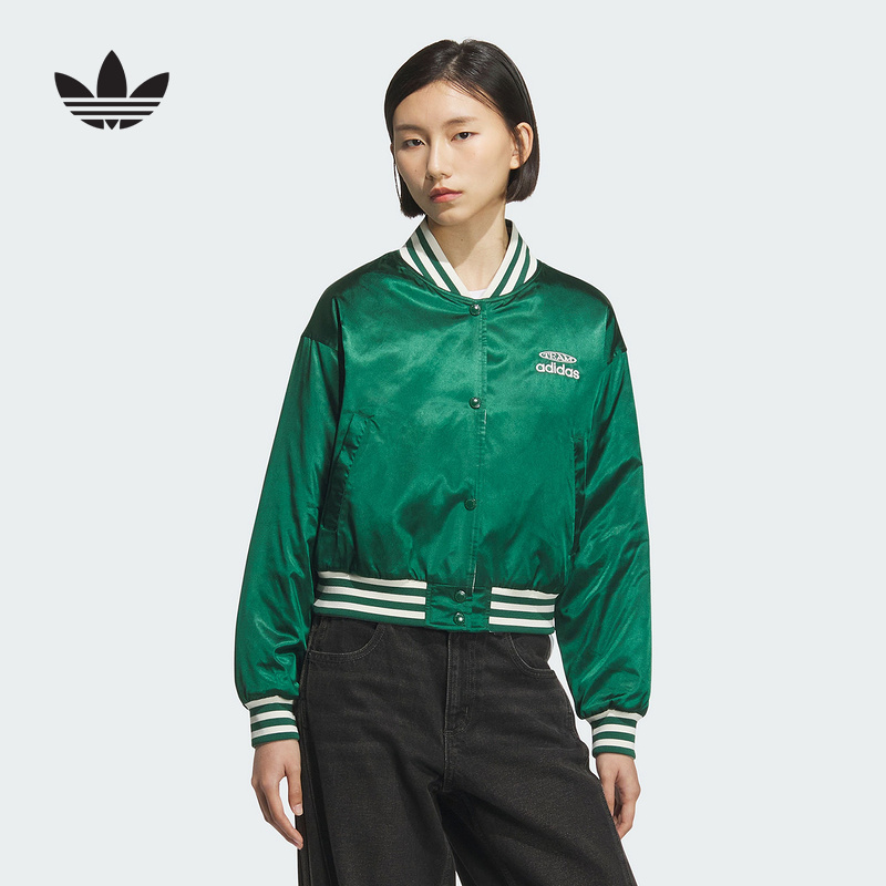 adidas阿迪达斯三叶草棉服冬女双面穿飞行员印花运动外套 KC5814