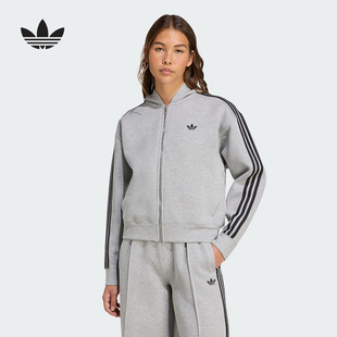 adidas阿迪达斯冬季三叶草新款女子运动宽松连帽夹克外套 JY2620