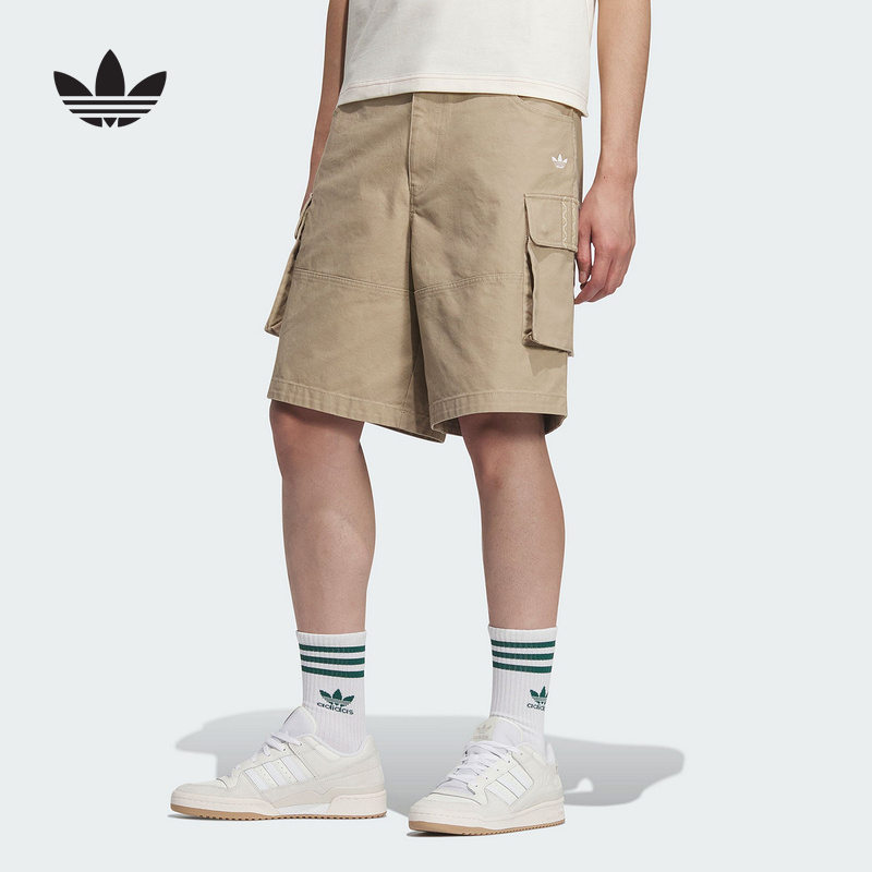 adidas阿迪达斯三叶草五分裤2025夏男透气棉质工装口袋短裤KC1436