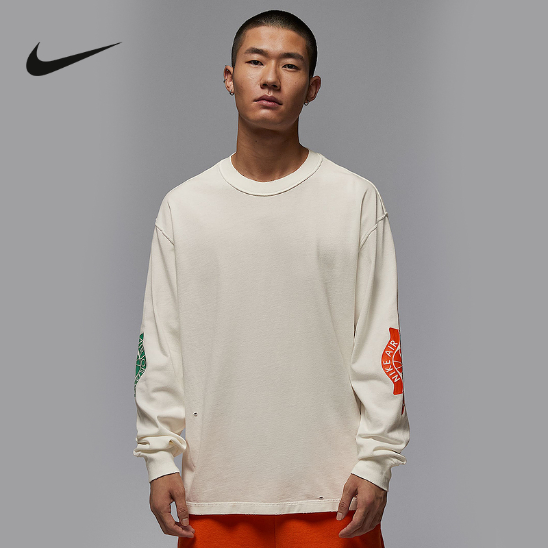 Nike耐长袖棉T恤男秋新款Jordan图案印花做旧运动卫衣IB3135-133
