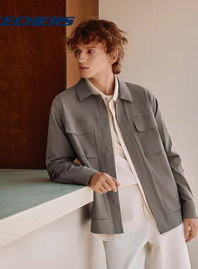 Skechers斯凯奇新款男士翻领夹克运动宽松休闲外套L325M021/00YF