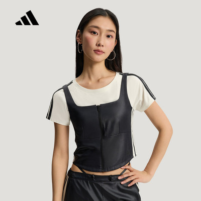 adidas阿迪达斯三条纹舞动系列叠搭拉链休闲马甲修身背心 KX8900
