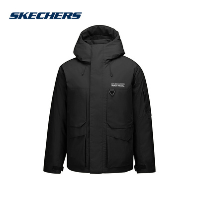 SKECHERS斯凯奇工装风连帽羽绒服25冬男女夹克外套P425U001-0018