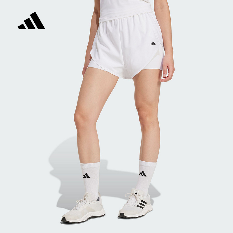 adidas阿迪达斯二合一运动健身三分裤2025夏女梭织高腰短裤KB3141
