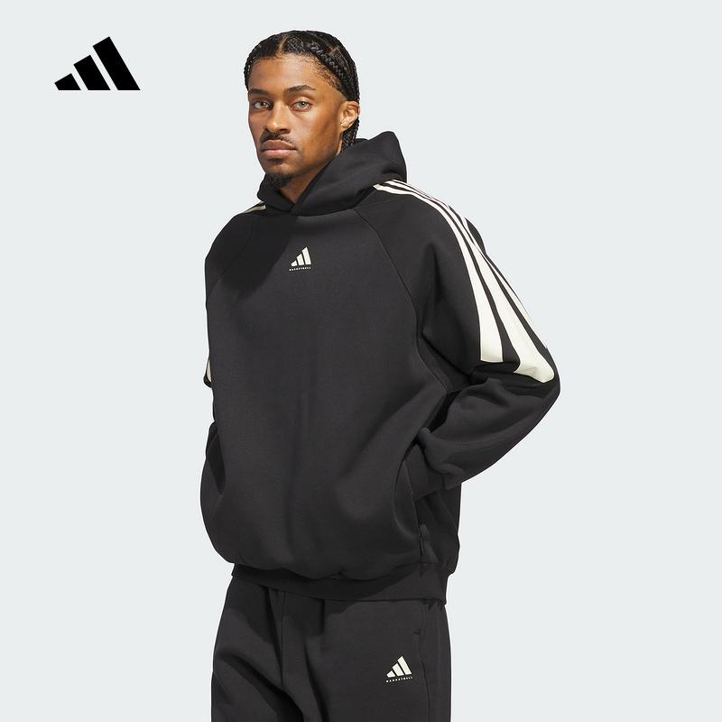 adidas阿迪达斯冬季新款篮球抓绒运动连帽套头衫中性卫衣 JZ7914