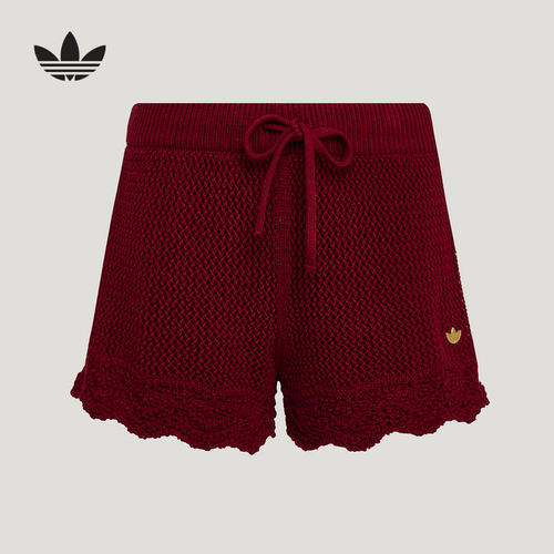 adidas阿迪达斯三叶草女南法假日度假风镂空针织运动短裤 KX0724