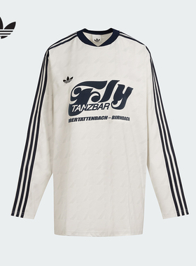 adidas阿迪达斯秋新款三叶草足球衫长袖宽松球衣女T恤上衣 KF9612