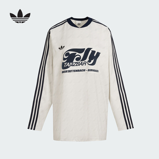 adidas阿迪达斯秋新款三叶草足球衫长袖宽松球衣女T恤上衣 KF9612
