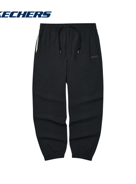 SKECHERS斯凯奇2024秋男梭织透气黑色运动休闲长裤 L324M010-0018