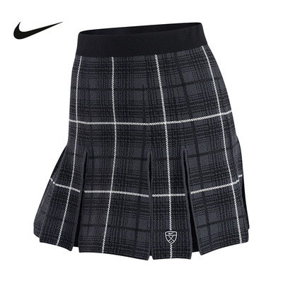 NIKE耐克女裙秋新款休闲透气高尔夫运动裙针织格纹短裙IQ2700-010
