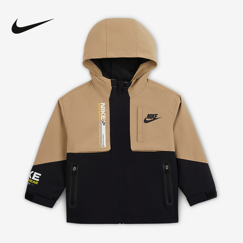 NIKE耐克男女童装外套2025秋新款宽松休闲拼接梭织夹克IO6123-010