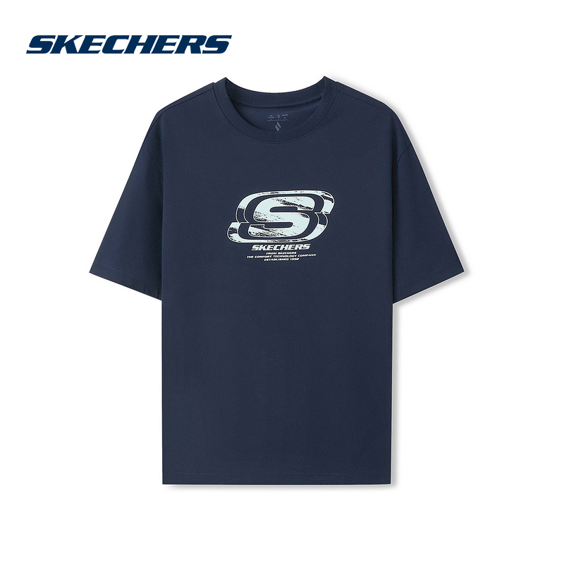 Skechers斯凯奇短袖T恤衫新款夏季男女时尚百搭针织半袖L225U153