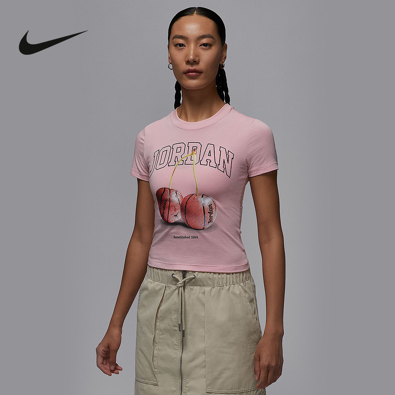 Nike耐克短袖女夏新款Jordan樱桃篮球印花修身运动T恤IH2532-630