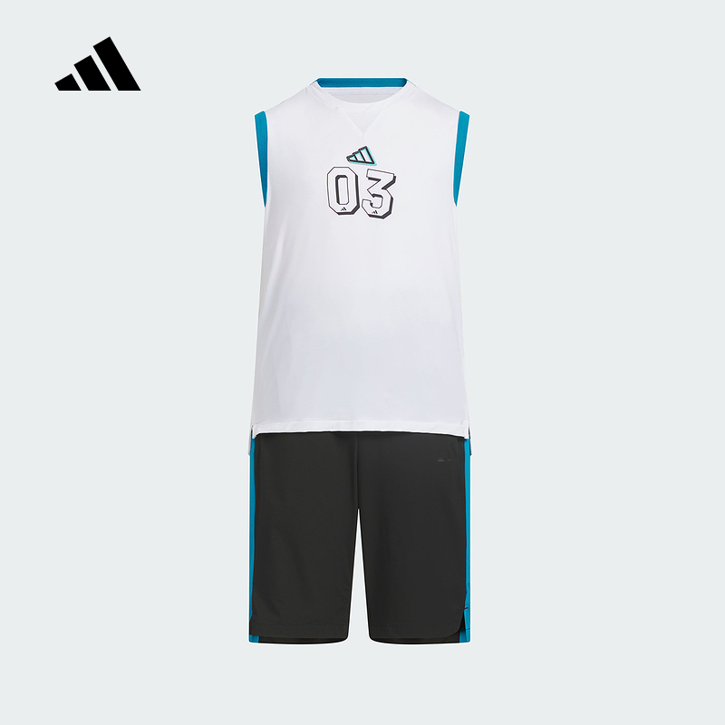 adidas阿迪达斯2025夏男大童短袖凉感运动休闲背心T恤套装