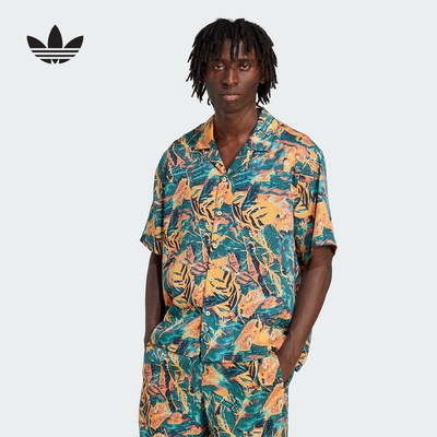 adidas阿迪达斯三叶草25夏男经典复古印花运动短袖翻领衬衫KC5901