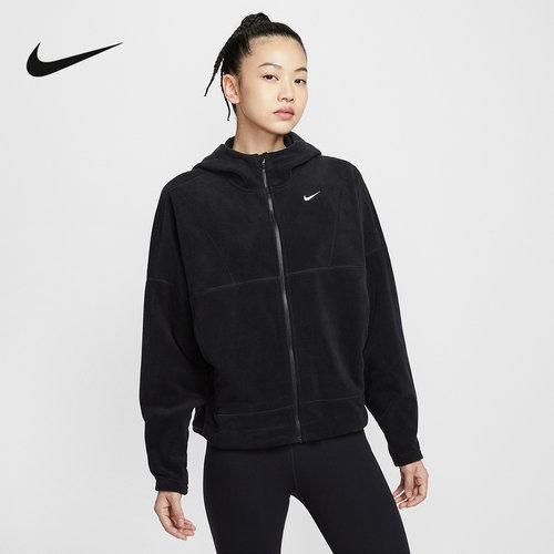 Nike耐克女子摇粒绒外套冬新款加绒保暖连帽衫黑色夹克HV3699-010