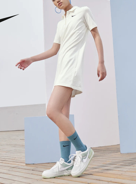 Nike耐克女子夏季新款运动休闲POLO衫翻领短袖连衣裙白FN3708-133