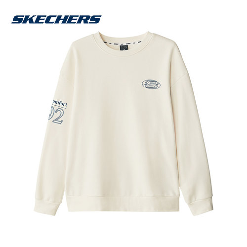 Skechers斯凯奇男女同款加绒加厚宽松针织套头卫衣 L324U068/01SV