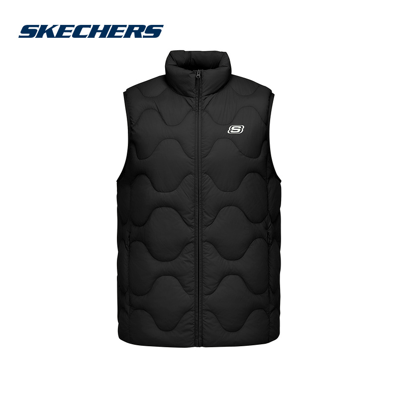 Skechers斯凯奇男女马甲冬新款保暖梭织羽绒服背心L425U045-0018