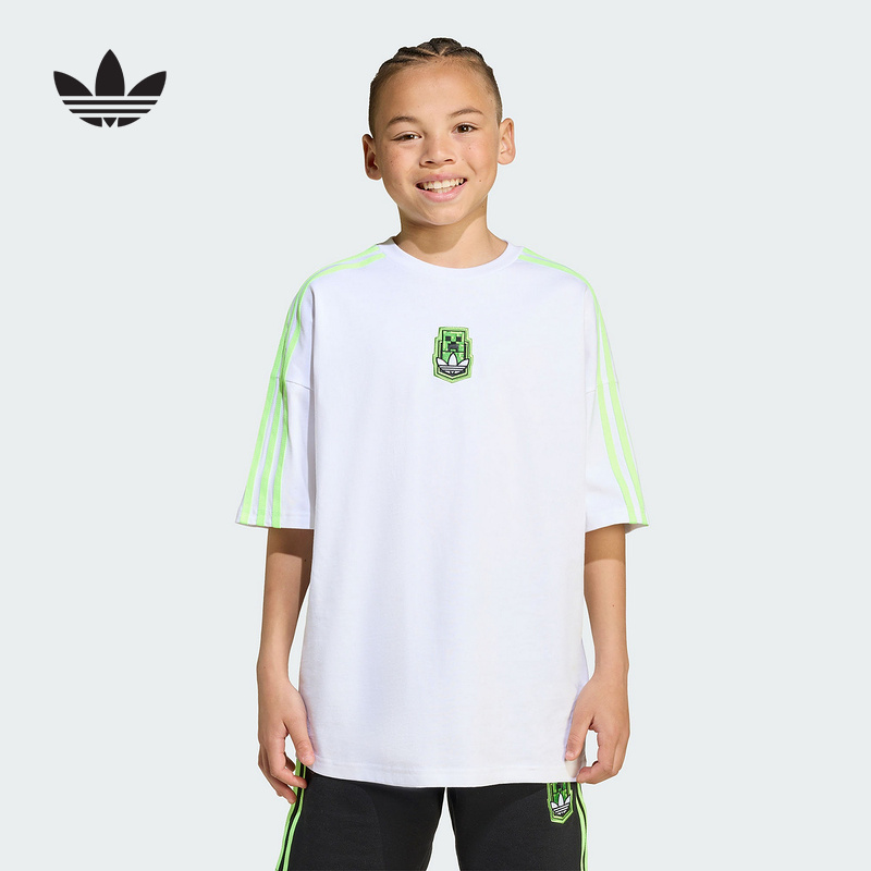 adidas阿迪达斯秋季男大童我的世界印花休闲运动短袖上衣 KD9830