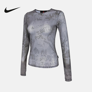 T恤HQ9175 NIKE耐克女子长袖 满印花轻薄透气修身 秋新款 070 针织衫