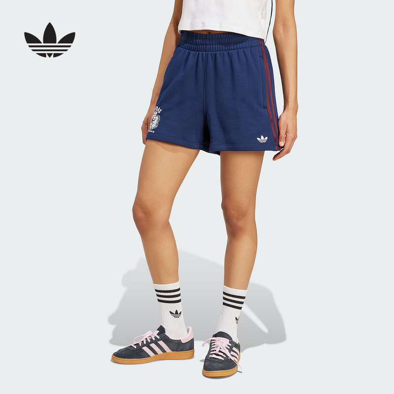 adidas阿迪达斯三叶草棉质居家休闲五分中裤25秋女针织短裤JW6065