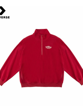 匡威男女刺绣高领毛衣马年起飞新年款红色半拉链套头衫UCJ392-B35