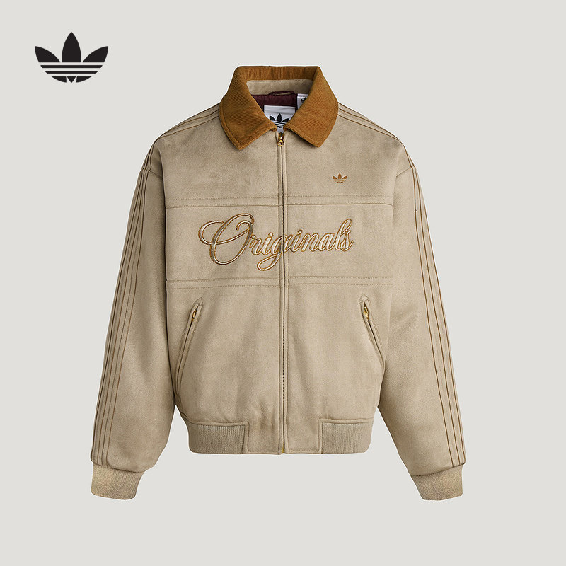 阿迪达斯三叶草新年款棉服26新款男保暖字母印花运动外套 KT06