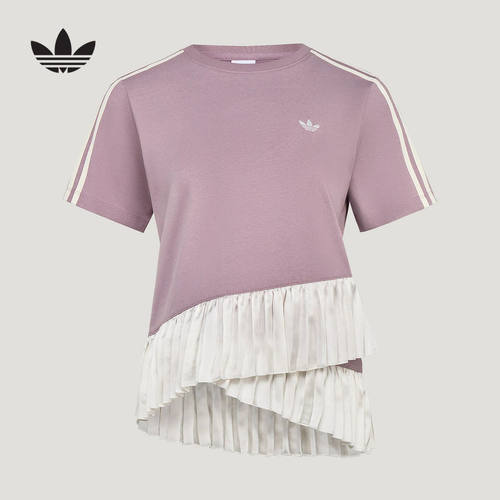 adidas阿迪达斯三叶草芭蕾风半袖下摆蛋糕裙边褶皱短袖T恤 LF2342