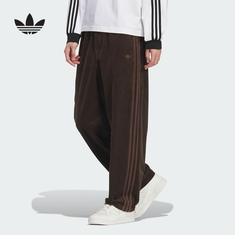 adidas阿迪达斯冬三叶草灯芯绒棉质运动休闲宽松男针织长裤KS5976