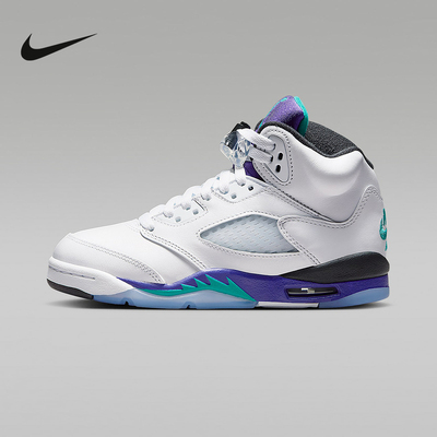 耐克童鞋Air Jordan 5 AJ5 白紫葡萄高帮复古篮球鞋HQ7980-100