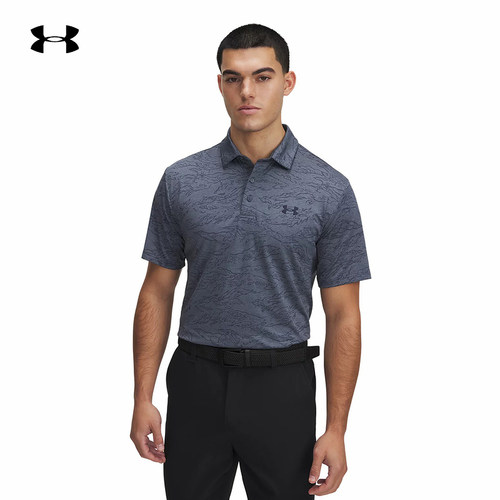 安德玛春夏新款Playoff男子提花高尔夫Polo衫灰色短袖1389846-044