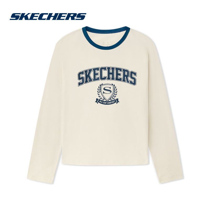 SKECHERS斯凯奇25新款女子领针织运动休闲长袖T恤衫L325W005-029Y