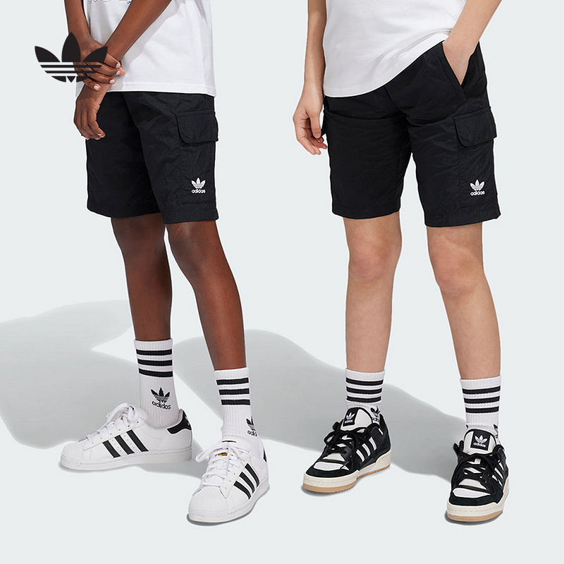 adidas阿迪达斯男女大儿童工装五分裤2025夏三叶草运动短裤IW3501