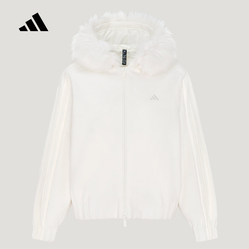 adidas阿迪达斯女装26秋冬新款宽松休闲毛绒连帽外套夹克 LE8847