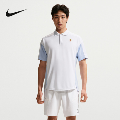 耐克NIKE男士翻领POLO衫白蓝运动休闲短袖透气网球服 IR6293-100