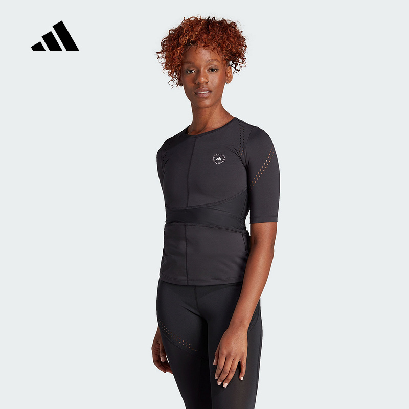 阿迪达斯2025夏女子运动紧身短袖圆领T恤中高强度训练上衣IB6780