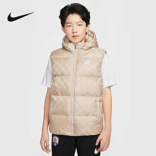 耐克男女童提花面料羽绒服马甲加绒保暖梭织舒适背心 IR0026-101
